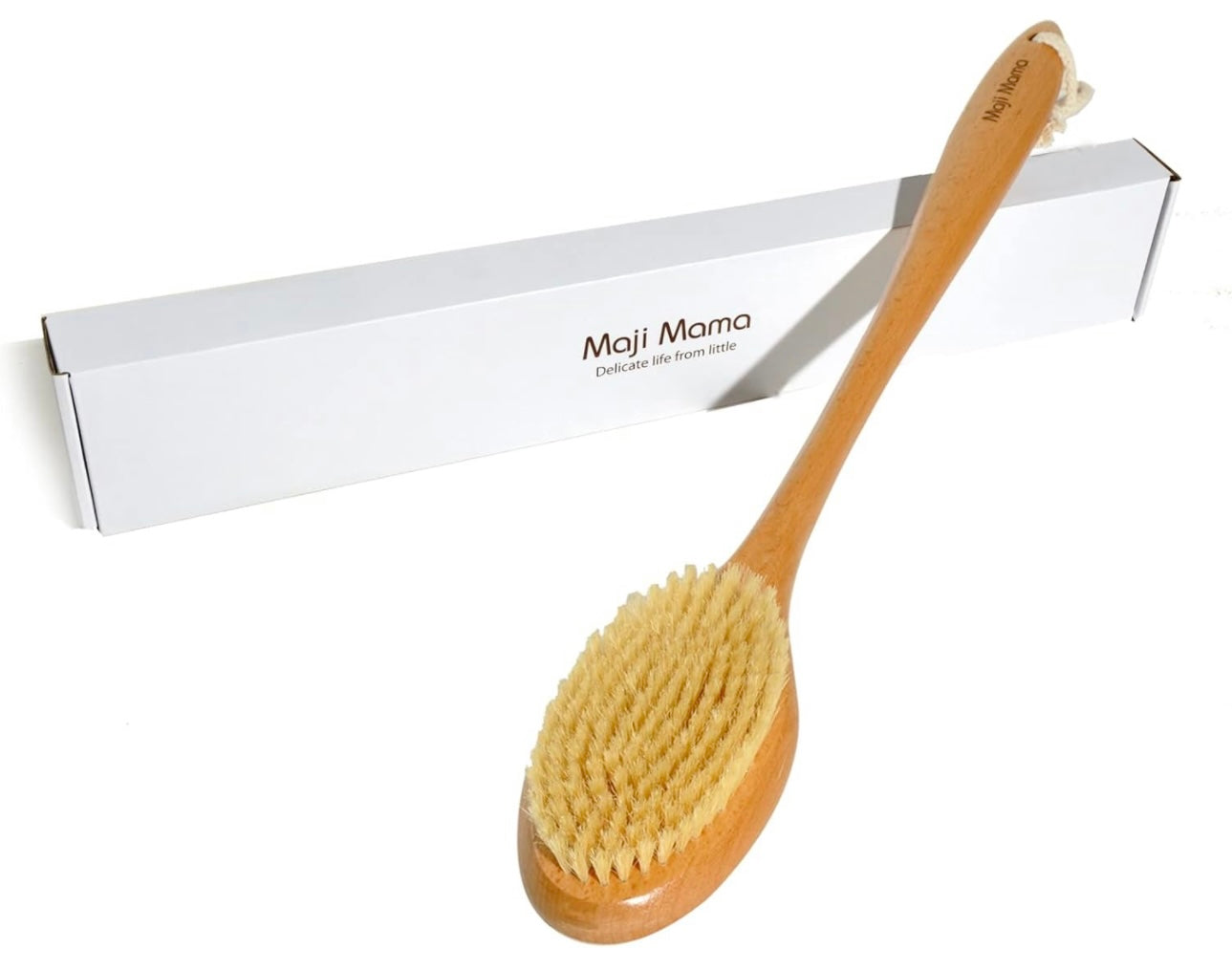 19.7inch Upgrade Long Handle Bath Brush Wood Shower Brush Natural Bristles for Wet or Dry Brushing, Back Scrubber for Gentle Exfoliating and Cleaning