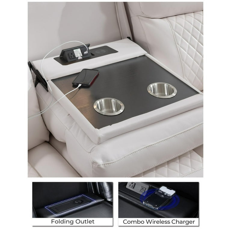 2PCS Power Recliner Sofa Sets with Bass Speaker,Wireless Charger LED Light,USB Port