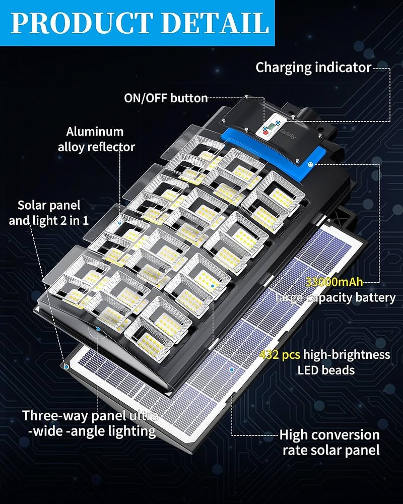 2800W Solar Street Light Outdoor, Wide Angle 298000LM Commercial Parking Lot Light Dusk to Dawn 6500K Solar Flood Light IP67 Solar Lamp