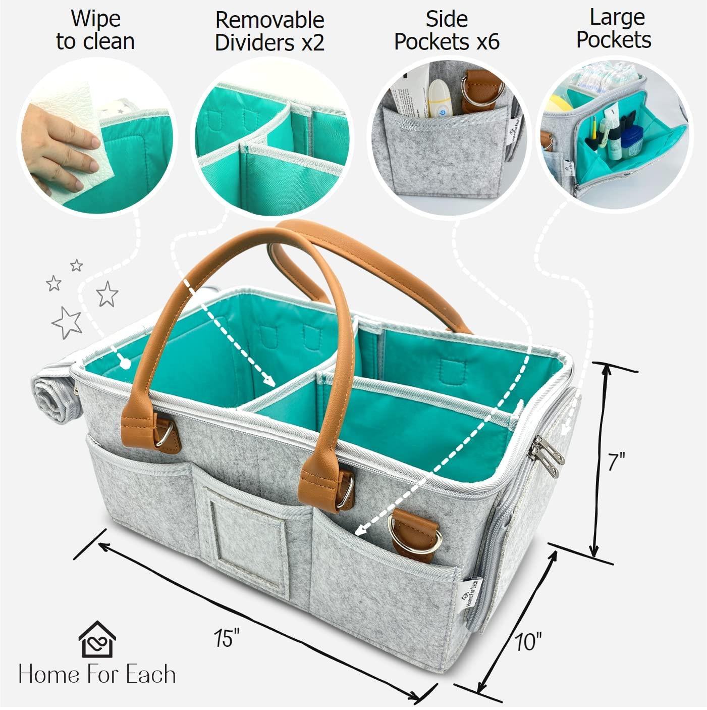 Portable Diaper Caddy Storage Bag with Roll Lid and Removable Dividers, Caddy Organizer for Nursery, Changing Table, Car and More, Travel-Friendly Baby Caddy for Infant Essentials Grey