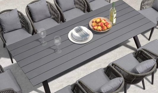 PURPLE LEAF (10 seats)Patio Dining Table with Aluminum Frame Table. 99”x39”