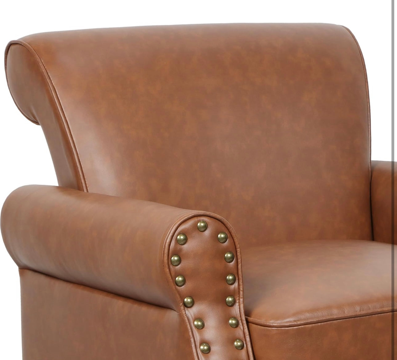 PU Leather Accent Chair, Modern Arm Club Chairs Nailed Trim Living Room Upholstered Armchair, Comfy Single Sofa Lounge Reading Seat Bedroom Side Seating for Home Office, Brown