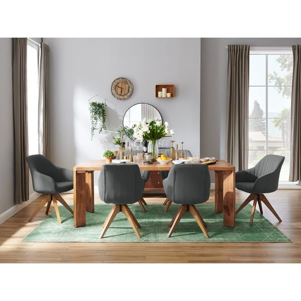 Mid-Century Modern Swivel Accent Chair with Beech Wood Legs, Grey Upholstered Cute Desk Chair Without Wheels for Home Office Living Room Bedroom