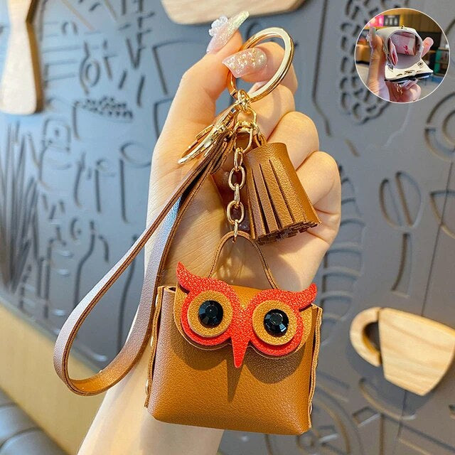 Fashion Leather Owl Keychain Coin Purse Metal Cartoon Owl Keychains All-Match Decortoy Ornaments Juguetes