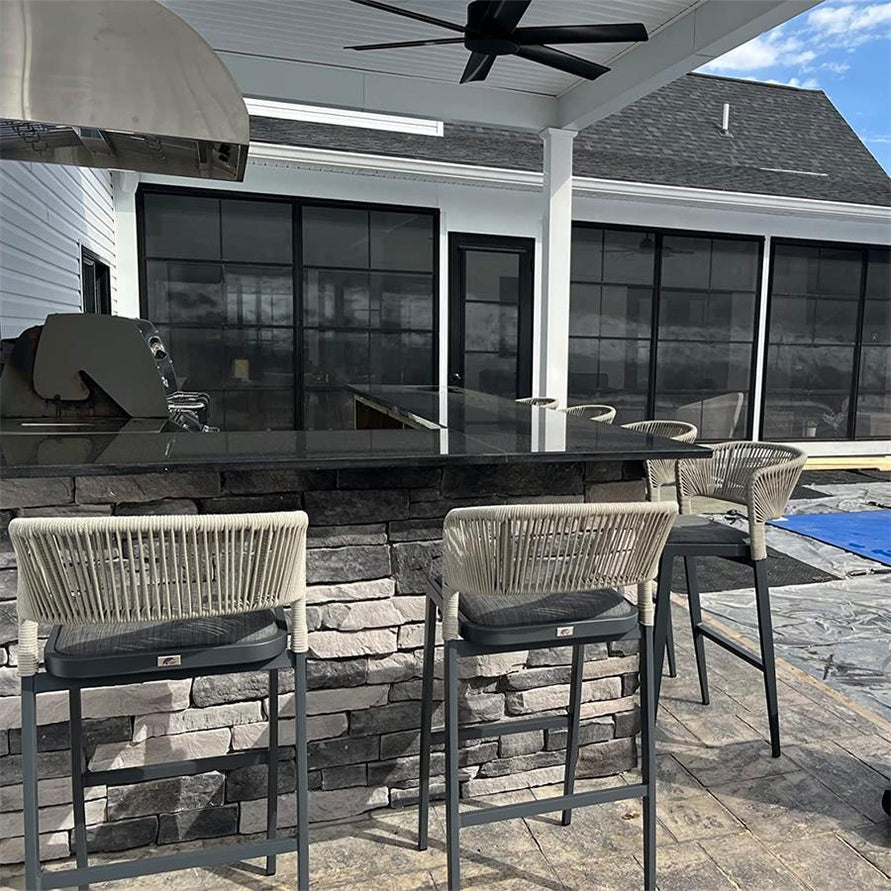 PURPLE LEAF Bar Stool Set of 2. Outdoor Rattan Bar Chair Aluminum Counter Height Stool Dark Grey.24.8”