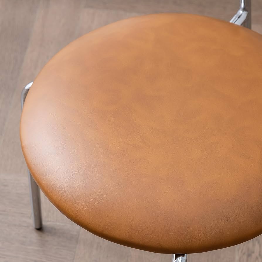 Faux Leather Bar Stools Rattan and Wood Backrest with Metal Leg,Modern Upholstered Round seat Chair Counter Height Barstools for Bistro Home Office Restaurants,24",Whiskey Brown