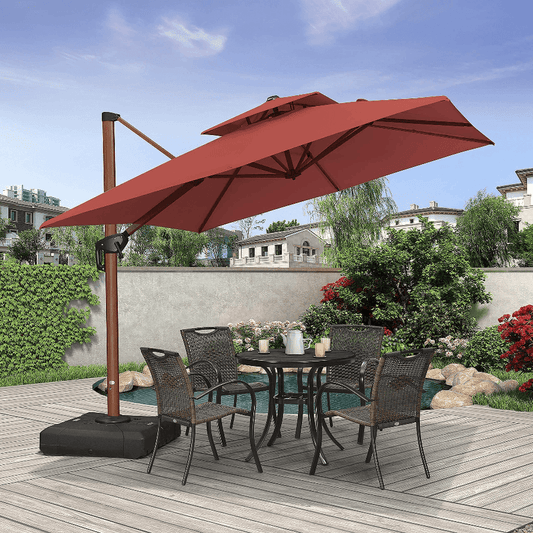 PURPLE LEAF Double Top 9 x9 ft Square Aluminum Sun Umbrellas In Wood Color