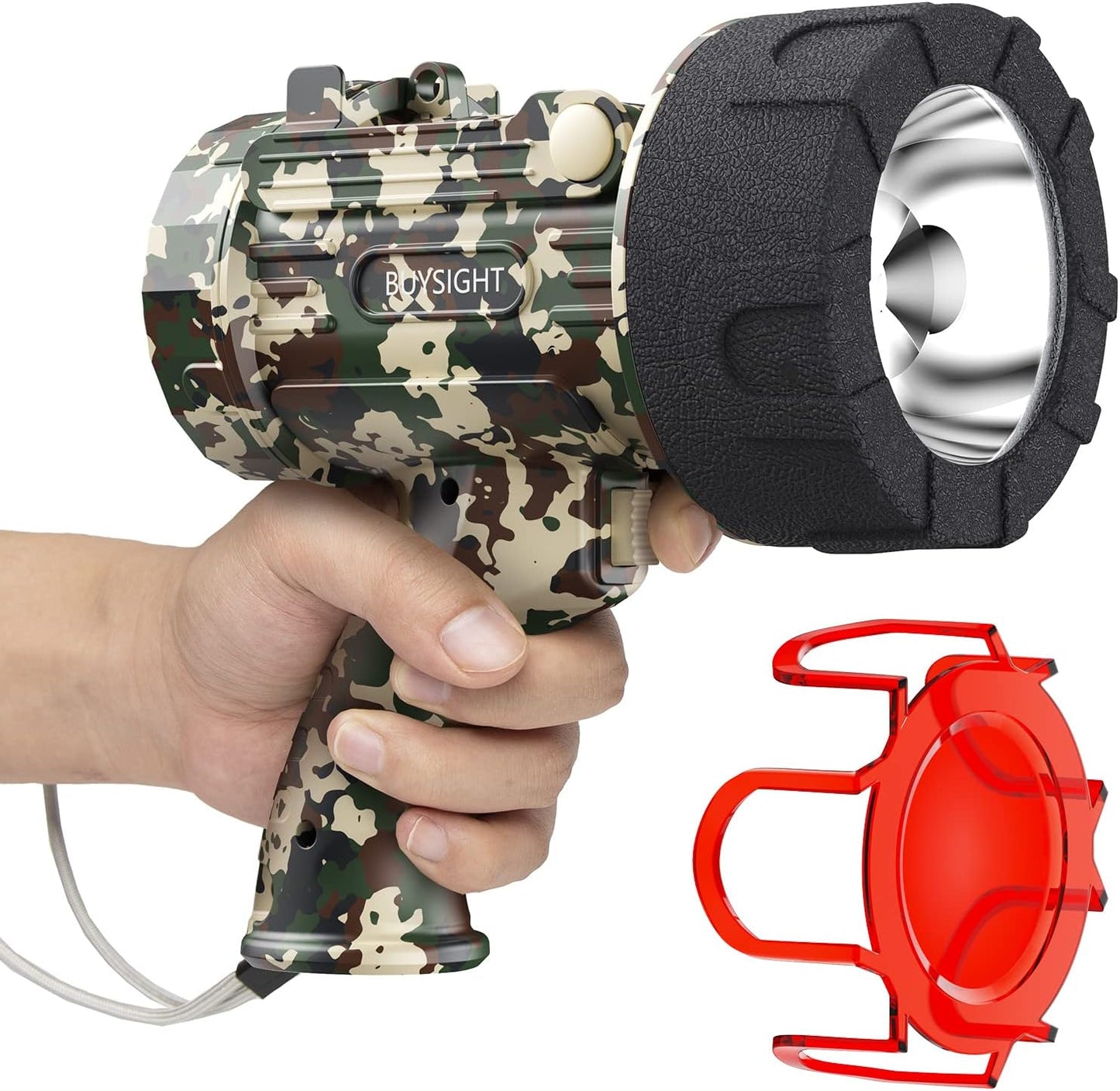 Rechargeable Spotlight Flashlight,1000,000 lumens Hand held Spotlight Waterproof Flashlight Hunting Lamp with red Filter (Camouflage Green)