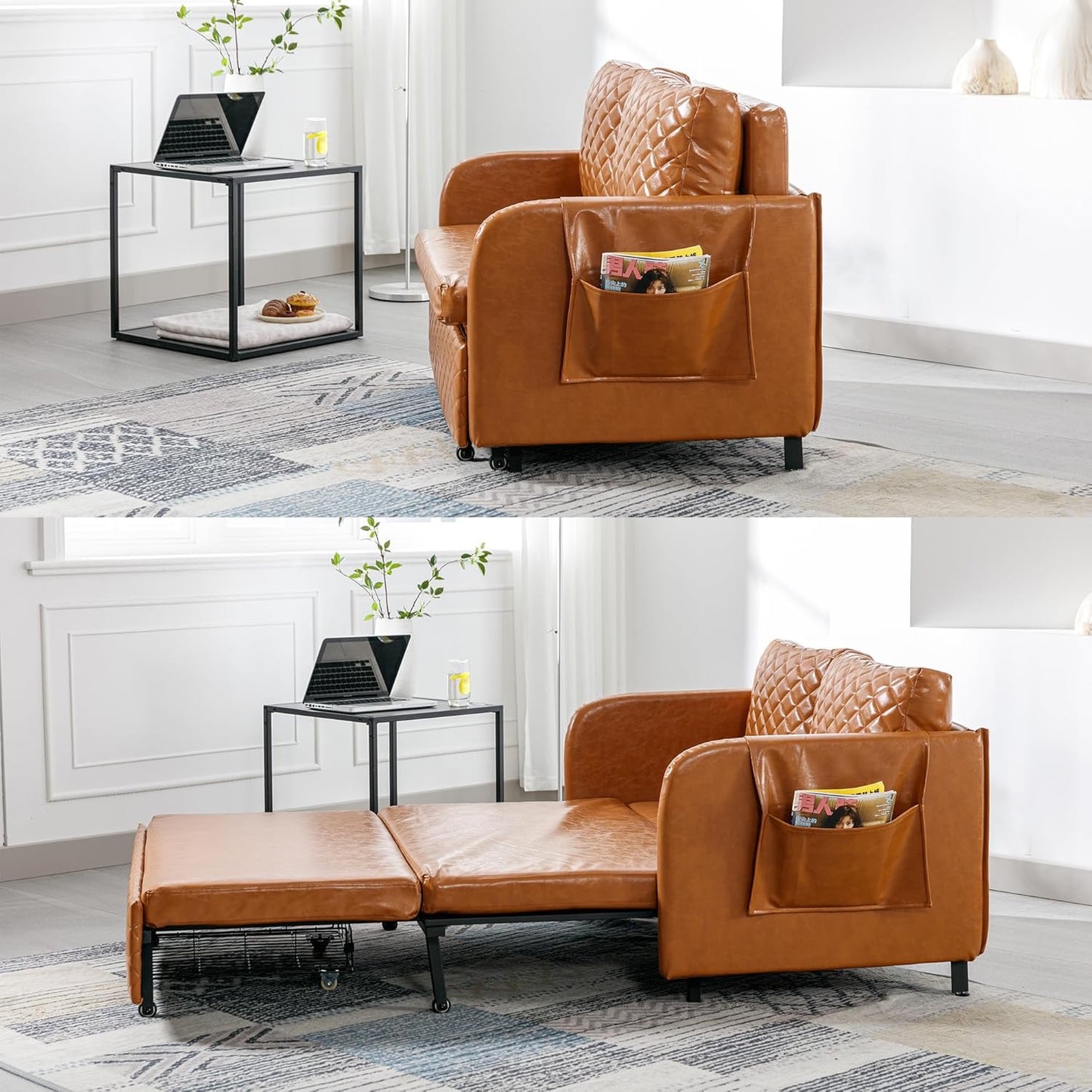 Convertible Sofa Couch Bed,Modern Loveseat with Pull Out Bed for Living Room ,2 Pillows & Side Pockets