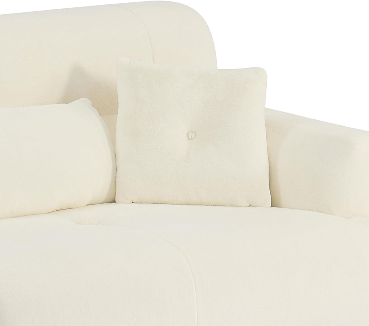 Sectional Sofa, 111.81'' Comfy Upholstered Sofa Ultra Soft Thick Fuzzy Faux Rabbit Fur Couch, Cute Cozy Plush Warm Fleece Fluffy Sectiona Sofa for Living Room, Beige