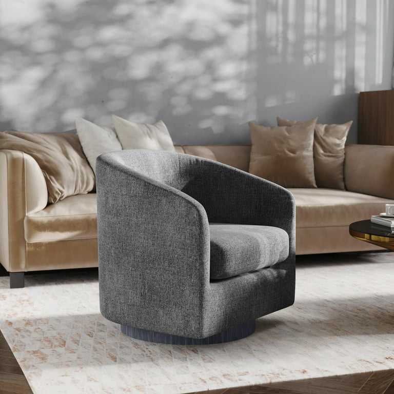 360 Degree Swivel Club Style Barrel Accent Chair with Sloped Armrests in Fabric Upholstery