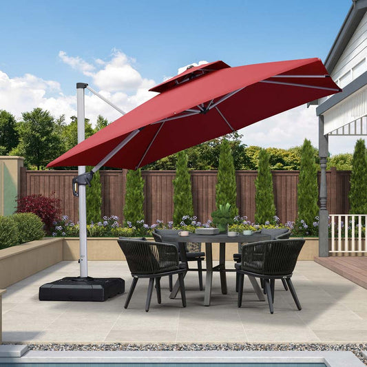 PURPLE LEAF Double Top 360 Degree Rotation 10 ft Square Patio Classic Umbrella