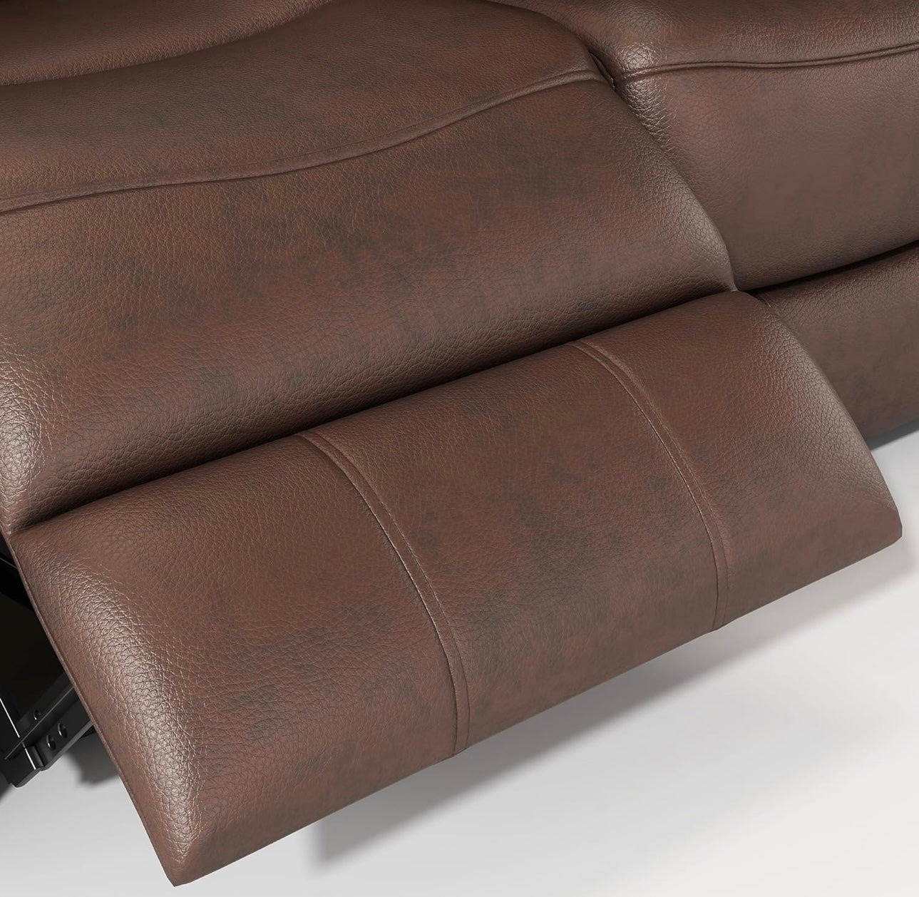 Genuine Leather Manual Reclining Sofa, 3-Seater Couch with Drop Down Table, Cup Holders & Magazine Bag, 3-Seat Dual Recliner Chair for Living Room Home Theater Office, Brown