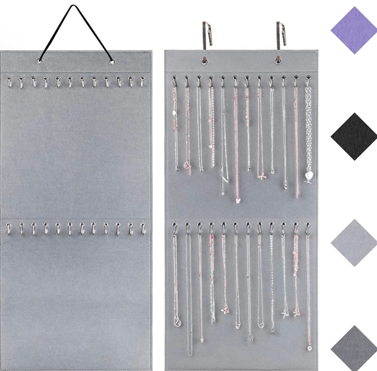 Jewelry Organizer Hanging Necklace Storage Holder 24 Hooks 1 pack Gray