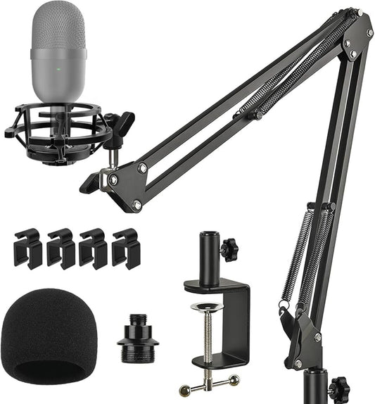 Seiren Mini Mic Stand Suspension Scissor Boom Arm with Pop Filter Foam Windscreen, Shock Mount, Upgraded Heavy Duty Clamp for Razer Seiren Mini USB Streaming Microphone Frgyee