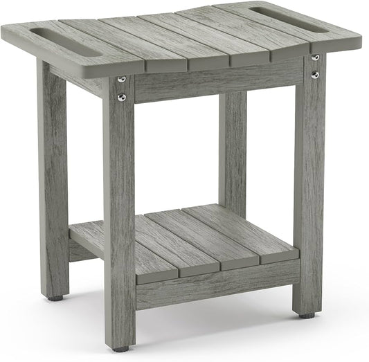 HDPS Shower Benches for Inside Shower, Gray Shower Stool for Shaving Legs with Shelf, Waterproof Shower Chair Seat for Spa Bathroom, Weather Resistant/Non-Slip/Handles/Indoor or Outdoor Use