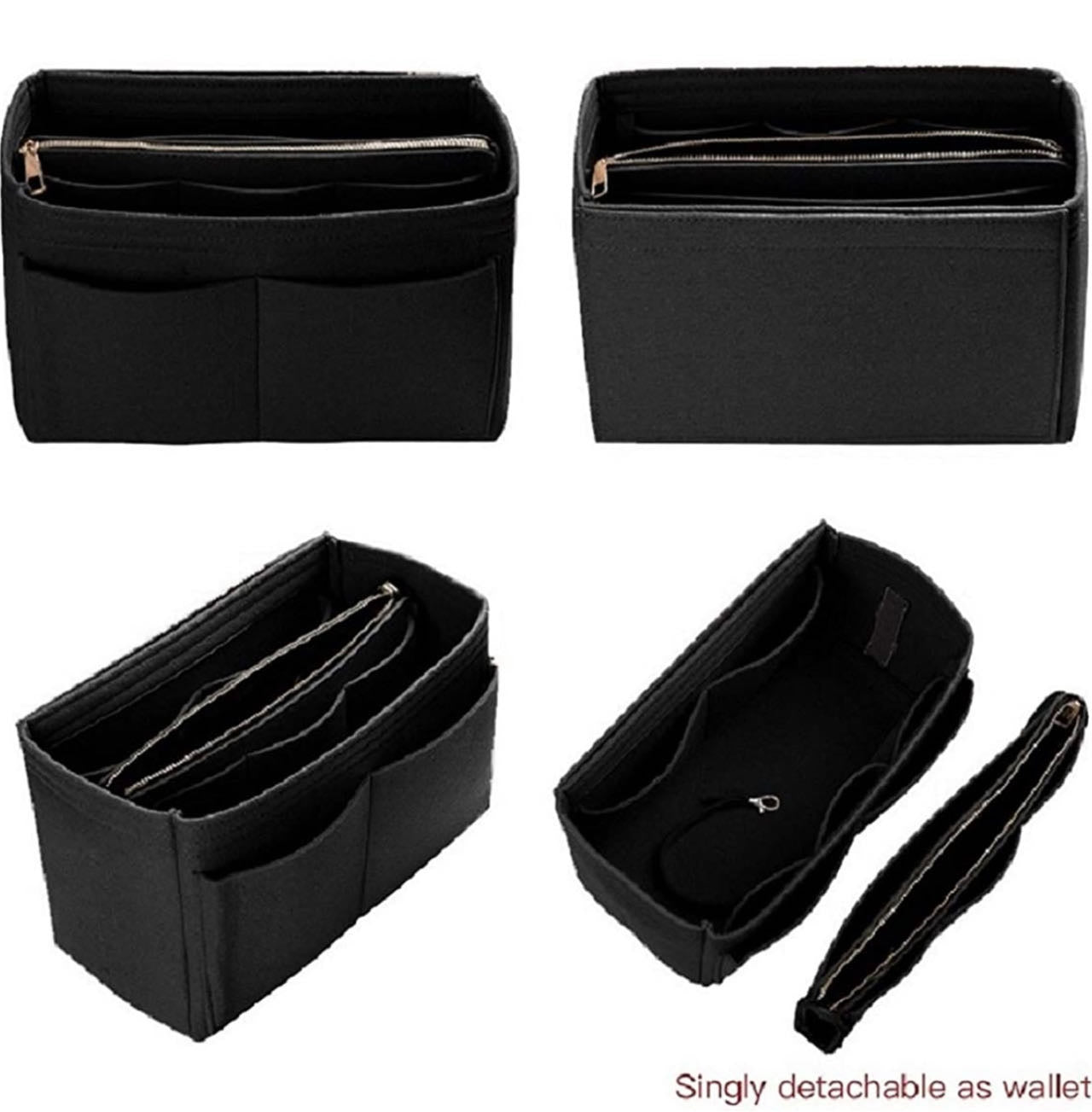 Purse Organizer Insert, with zipper, Handbag & Tote Shaper,Black