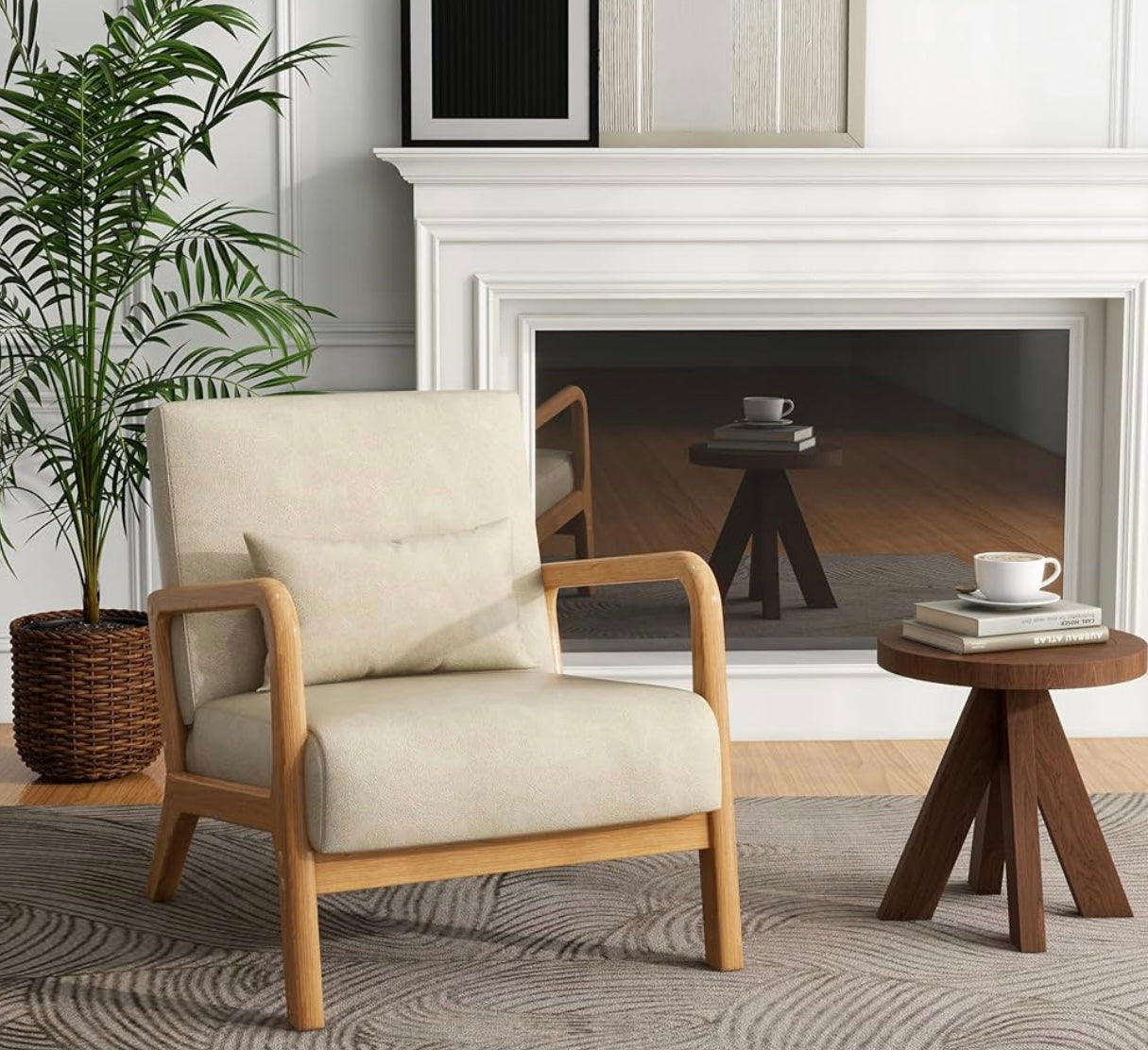 Modern Coffee Faux Leather Wood Frame Upholstered Accent Arm Chair (Set of 1)