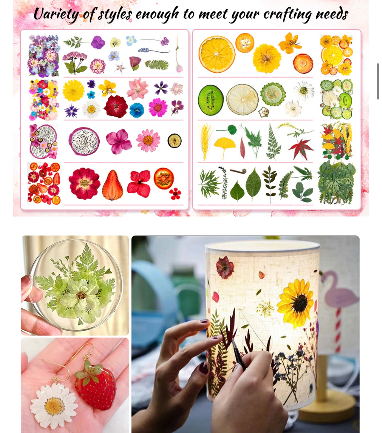 60+ Pieces Dried Pressed Flowers Fruits Set, Real Flowers Fruits for Resin, Natural Fruits Flowers Kit for Crapbooking DIY Art Crafts, Epoxy Resin Jewelry Molds, Candle, Soap Making, Nails DéCor