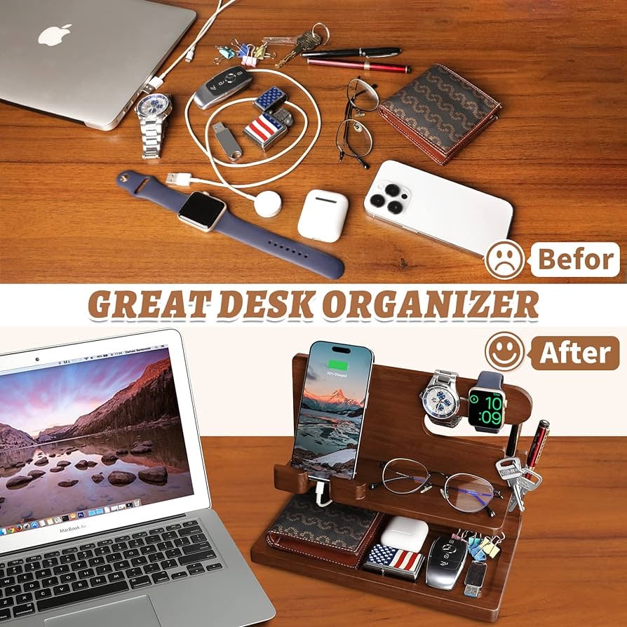 Wood Phone Docking Station - Nightstand Charging Organizer and Cell Phone Stand