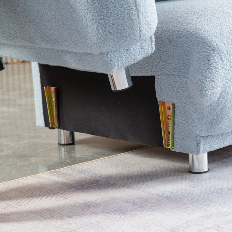 87 inch Modern Sofa, Teddy Comfy Sofa Couch with 2 Pillows, Upholstered Deep Seat Sofa, Oversized Sofa with Metal Legs for Small Space Office Apartments Bedroom Living Room (Blue)