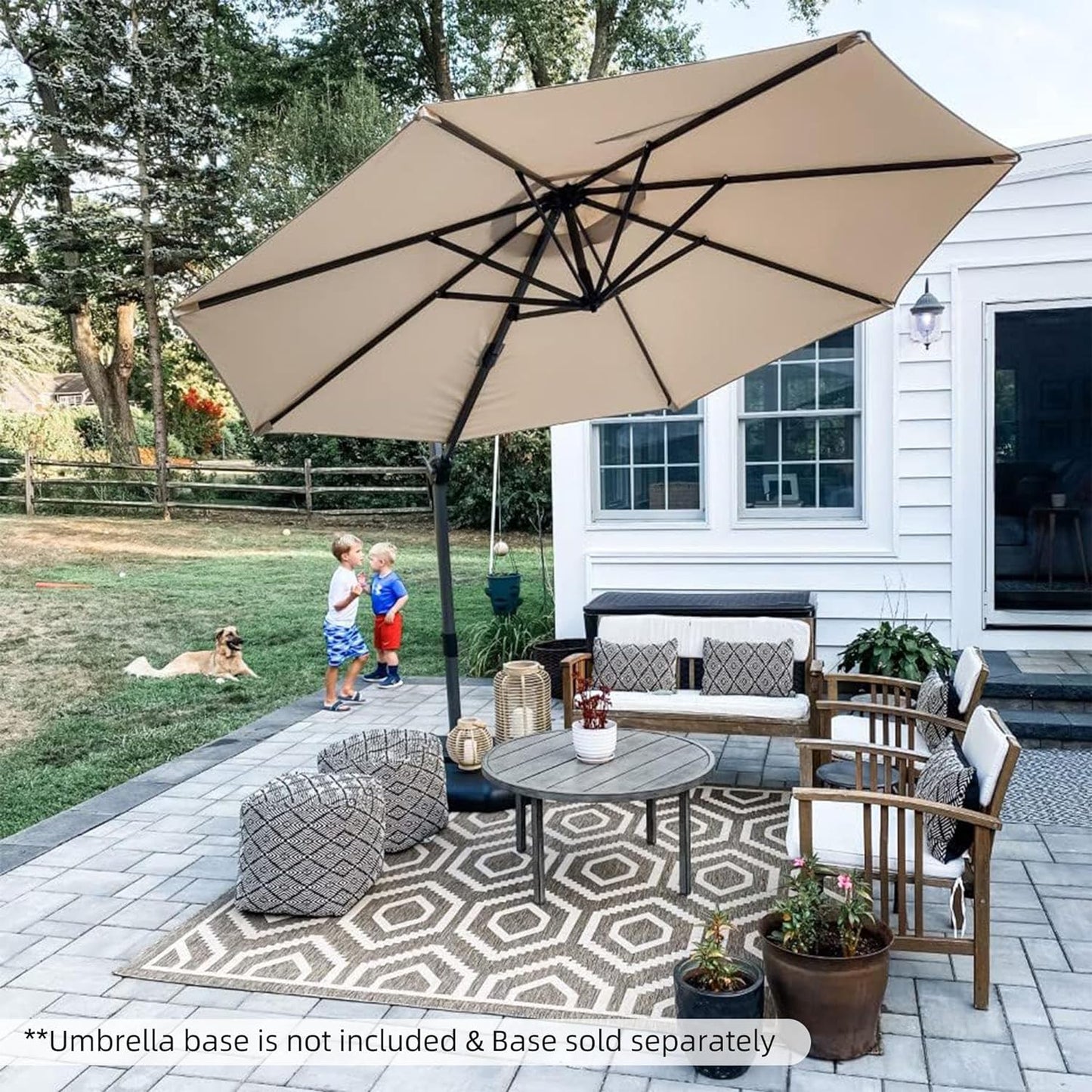 PURPLE LEAF 11 Feet Patio Umbrella Outdoor Cantilever Round Umbrella Aluminum Offset Umbrella with 360-degree Rotation for Garden Deck Pool Patio, Beige