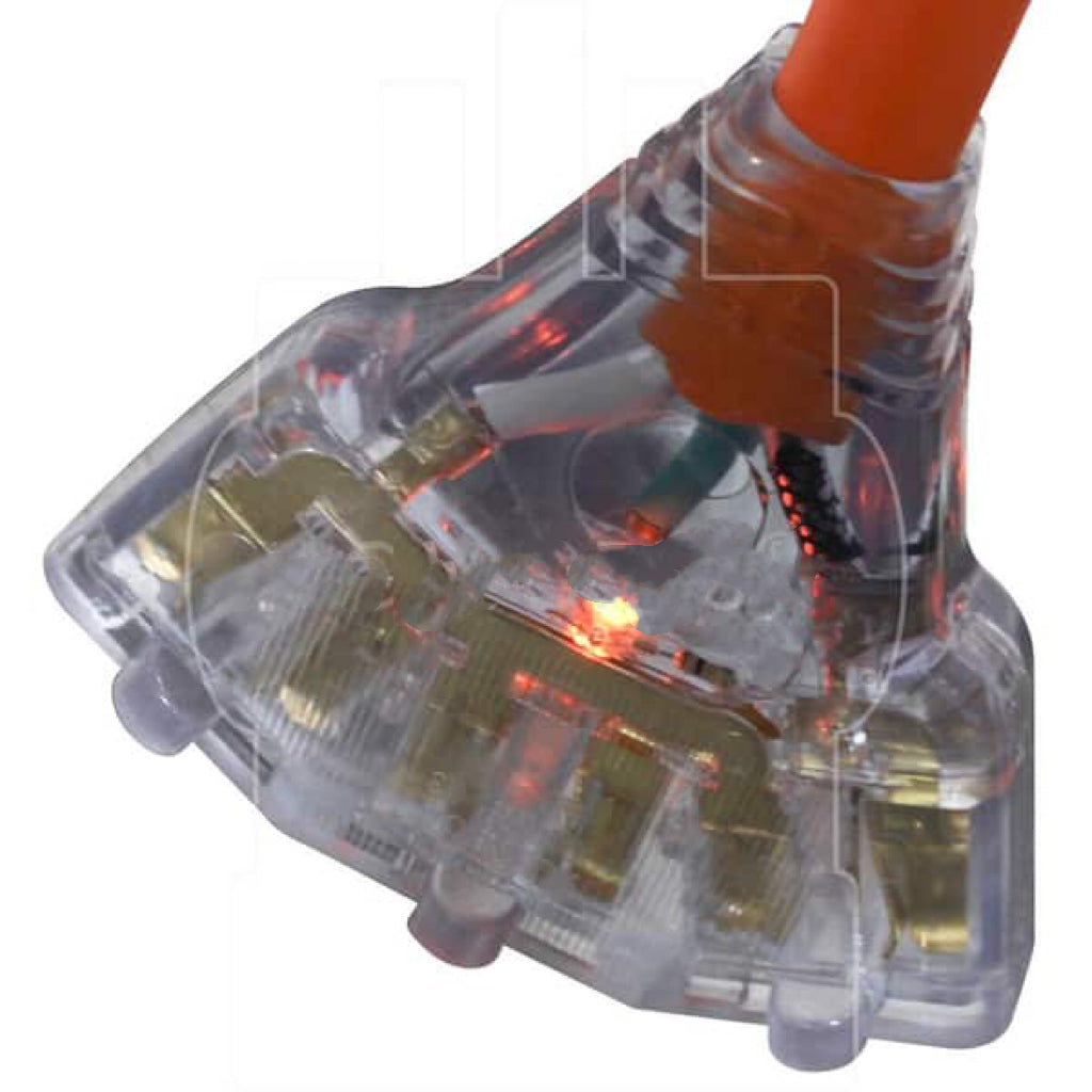 1.5 ft. 50 Amp 4-Prong RV/ Range 14-50P Plug to (3) NEMA 6-15/20 Tri-Outlet with Power Indicator