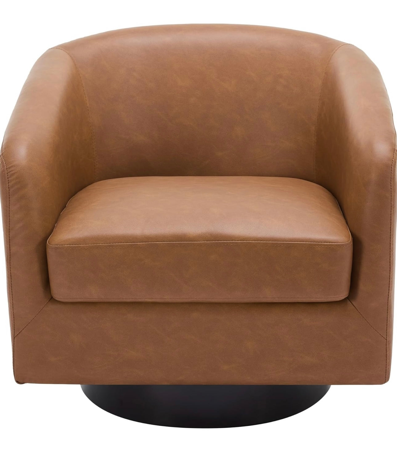 360° Swivel Barrel Accent Chair Armchair, PU Leather Round Club Arm Chair for Lving Room, Modern Upholstered Small Bedroom Single Sofa Seat - Brown