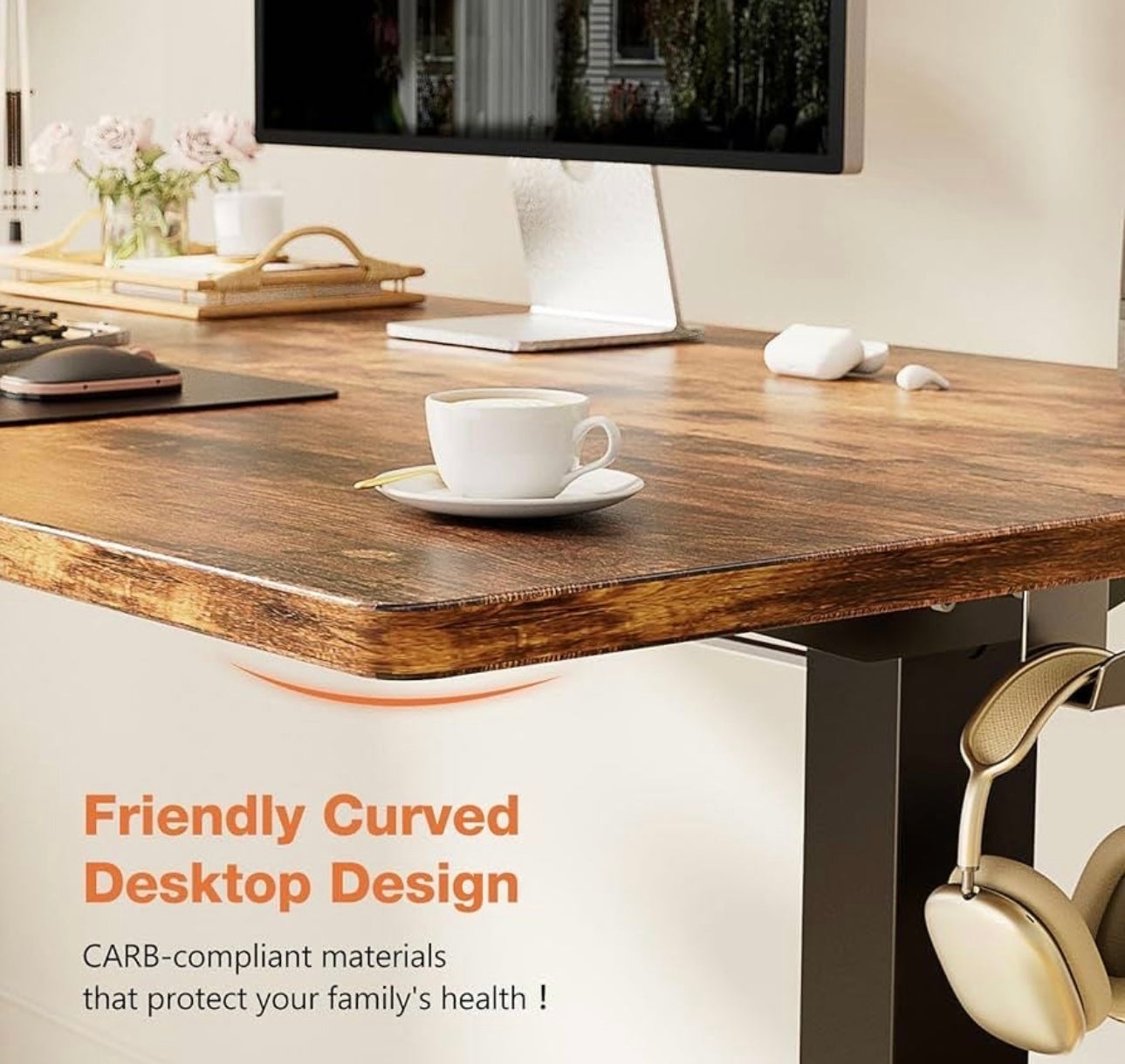 63x24inches Electric Standing Desk with Splice Board,Ergonomic Height Adjustabley. Rust Color