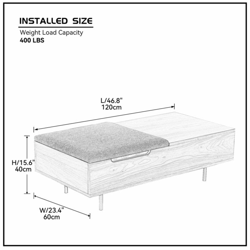 Coffee Table with Storage 15.75'' H X 47.24'' W X 23.62'' D
