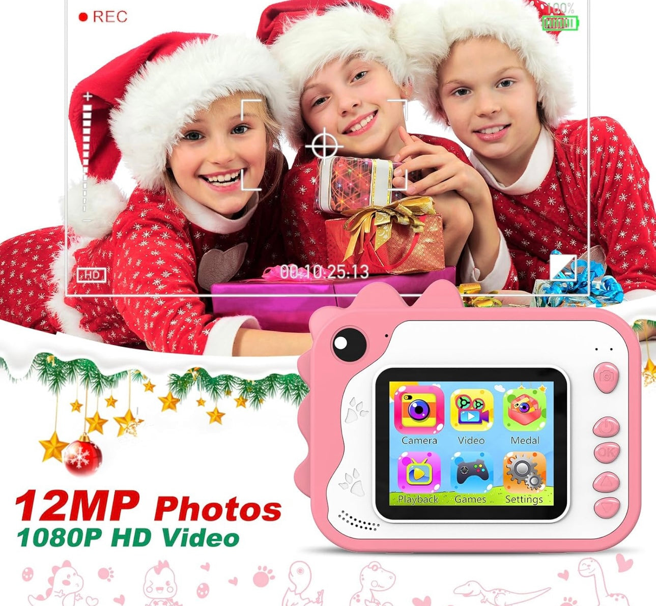 Kids Instant Print Camera with 3 Rolls Print Paper Toddler Zero Ink Video Camera Learning Toy Camera Gifts for Birthday Christmas Holiday Travel