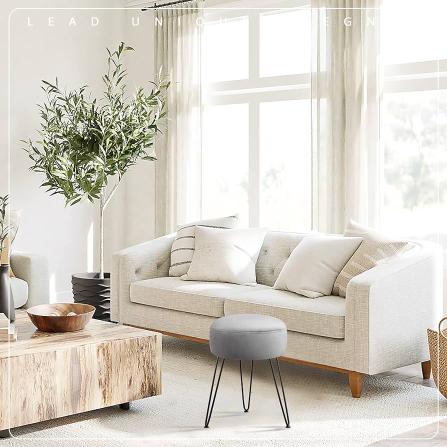 Vanity Stool, Teal Vanity Stools for Makeup Room, Round Ottoman Foot Stool, Velvet Footrest Vanity Chair for Bathroom Vanity, Bedroom, Living Room, Entryway, Offices