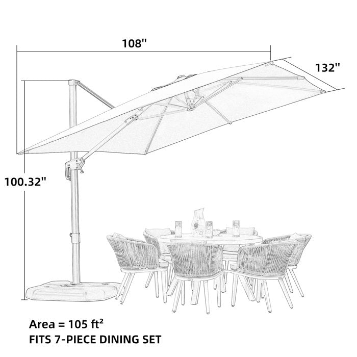 Purple Leaf 9x11.5 Ft Rectangular Cantilever Umbrella. Grey