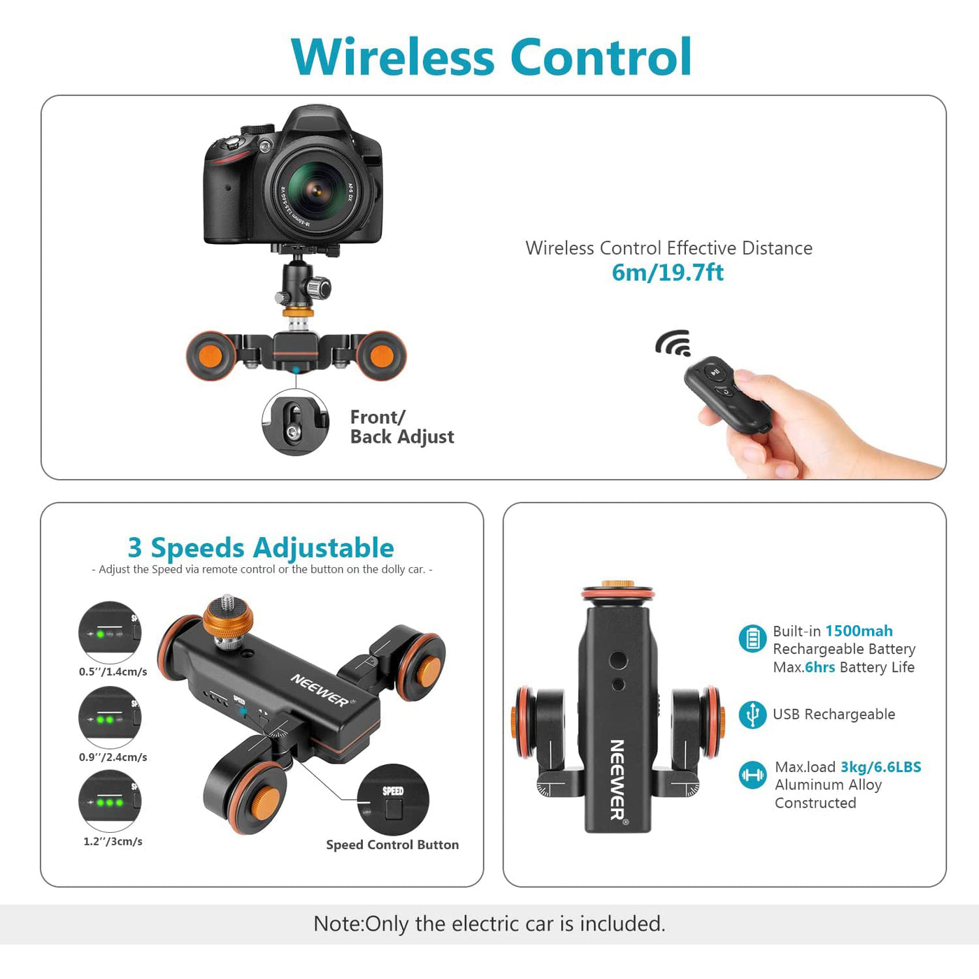 DL100 3-Wheels 3-Speed Wireless Video Camera Dolly with Remote Control