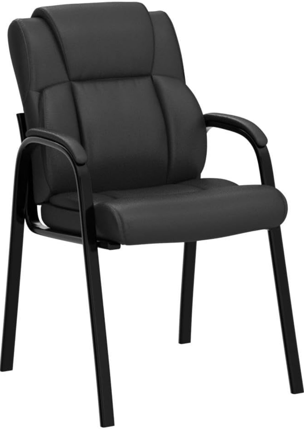 Reading Guest Chair - Black | Leather | Padded Arm Rest | Stackable Leather Seat Waiting Room Chair with Metal Frame