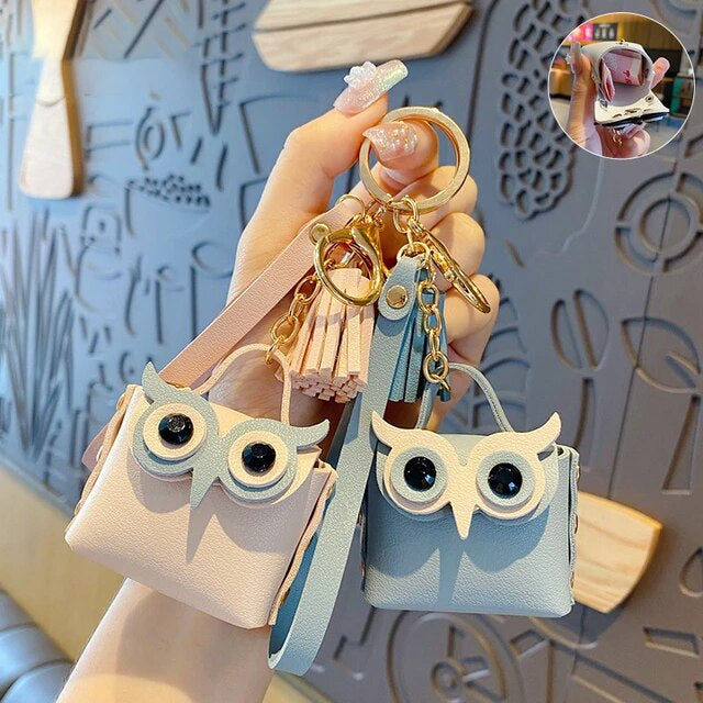 Fashion Leather Owl Keychain Coin Purse Metal Cartoon Owl Keychains All-Match Decortoy Ornaments Juguetes