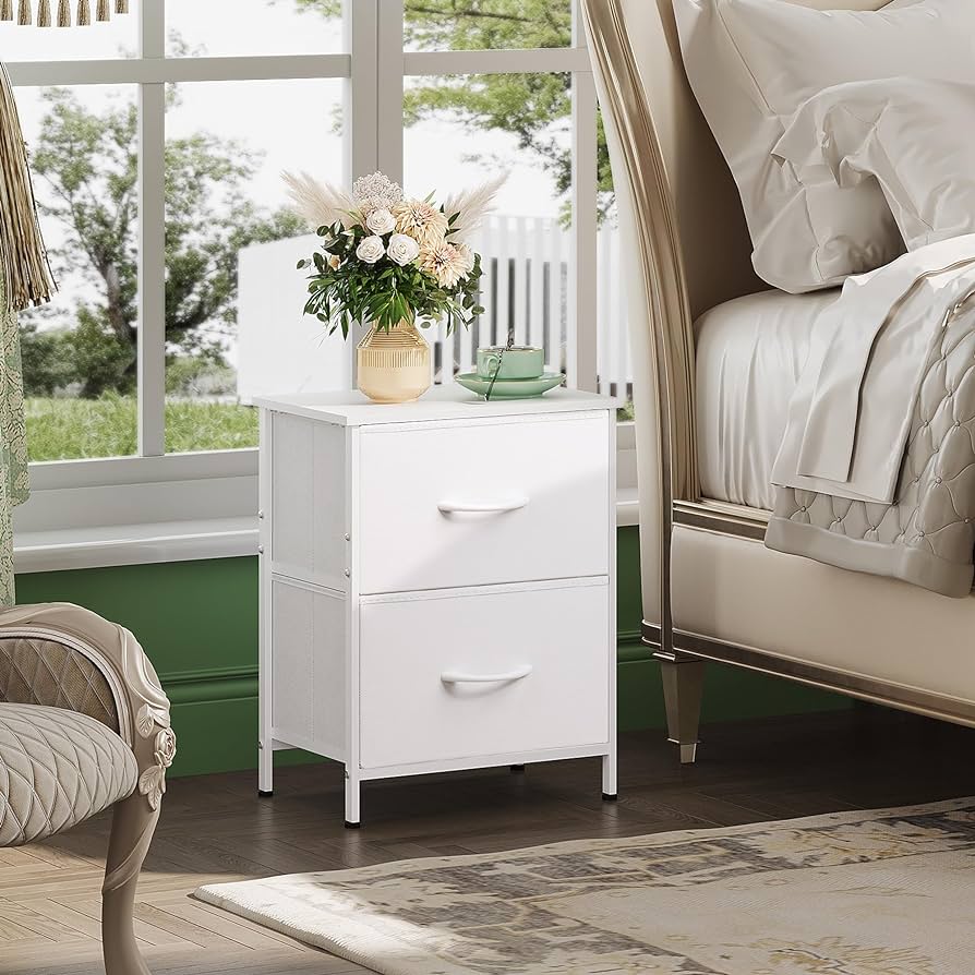 Nightstand, 2 Drawer Dresser for Bedroom, Small Dresser with 2 Drawers, Bedside Furniture, Night Stand, End Table with Fabric Bins for Bedroom, Closet, Entryway, College Dorm