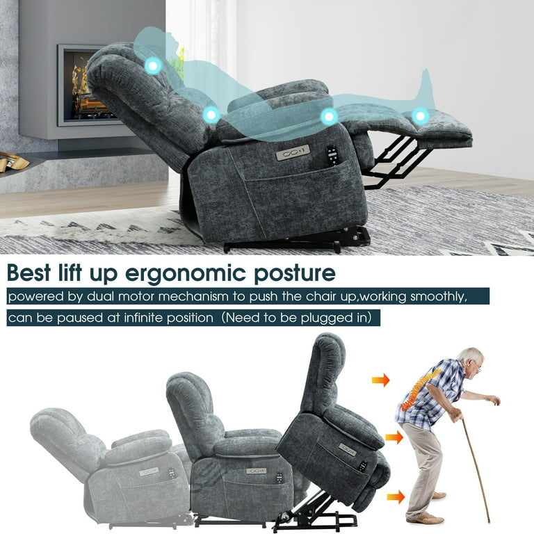 Recliner Chair, Rocking Chair with Massage and Heat, Power Lift Recliner Chair with 8-Point Vibration Massage and Lumbar Heating for Living Room, Bedroom, Nursery