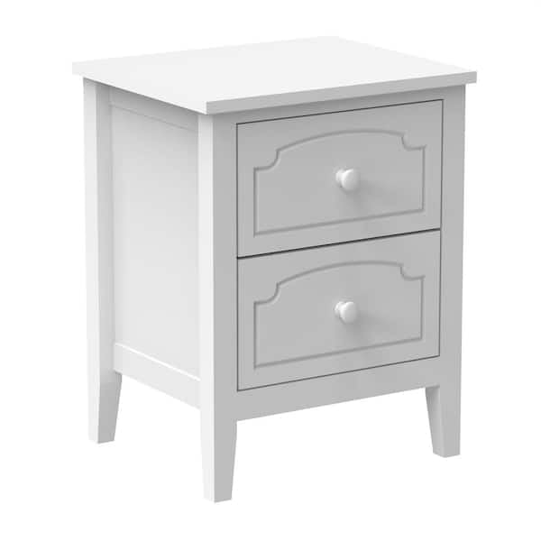 White Nightstand with Drawers, Solid Wood Sofa Table End Table Side Table for Small Place, Modern Night Stand Bedside Table for Living Room Bedroom, White