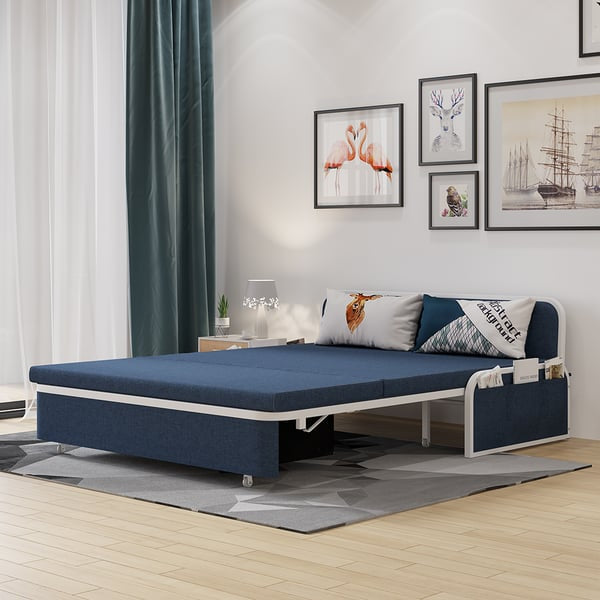 60” Queen Size. Sleeper Sofa Bed Loveseat Cotton & Linen Upholstered with Solid Wood Frame