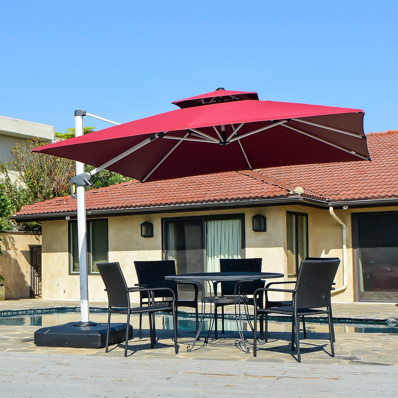 PURPLE LEAF Double Top 360 Degree Rotation 10 ft Square Patio Classic Umbrella