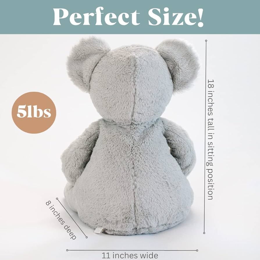 BAM + Crew 18" Distributed 5lbs Weighted Stuffed Animals, A Cuddly Koala Bear for a Sensory Weighted Plush, Weighted Stuffed Animals for Anxiety, Stress and Sleep