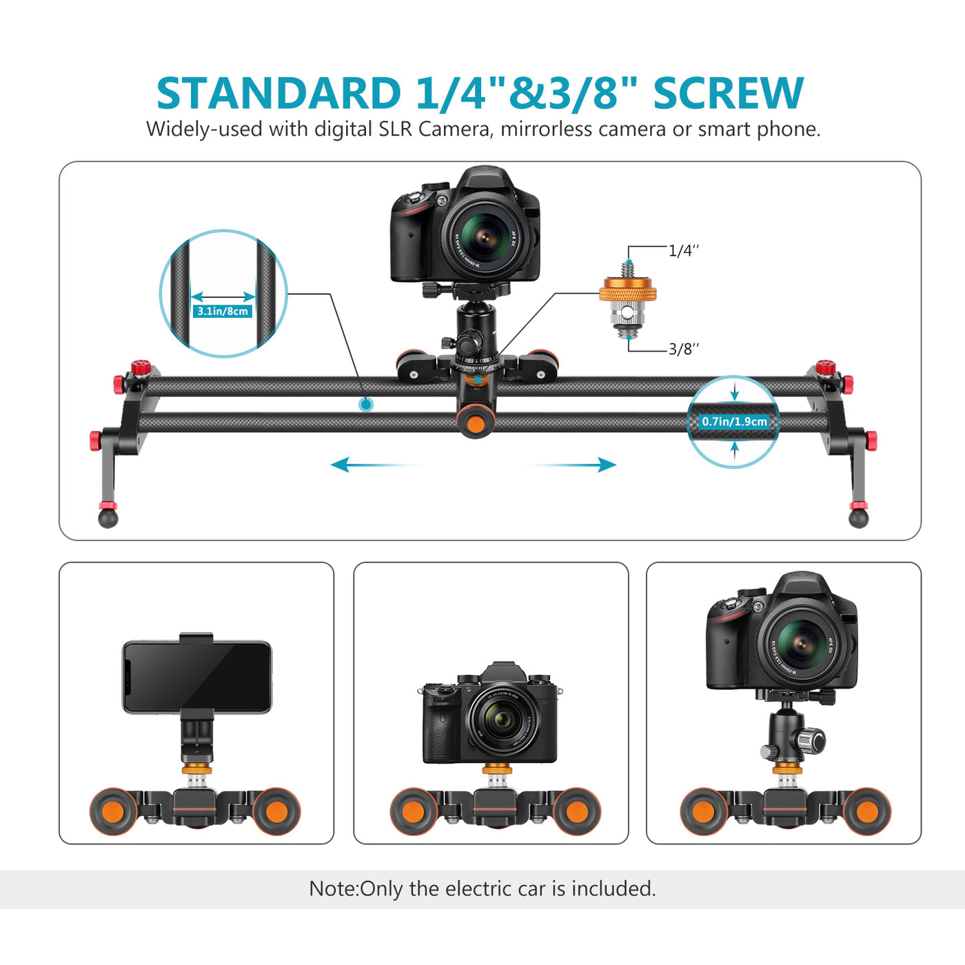 DL100 3-Wheels 3-Speed Wireless Video Camera Dolly with Remote Control