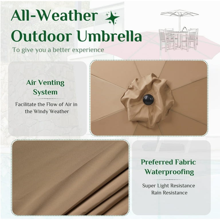 9FT Patio Umbrellas, Outdoor Patio Table Umbrella with Tilt Adjustment and Crank Lift System for Ourdoor Patio, Lawn, Backyard, Pool, Market, Blue,Red,Khaki