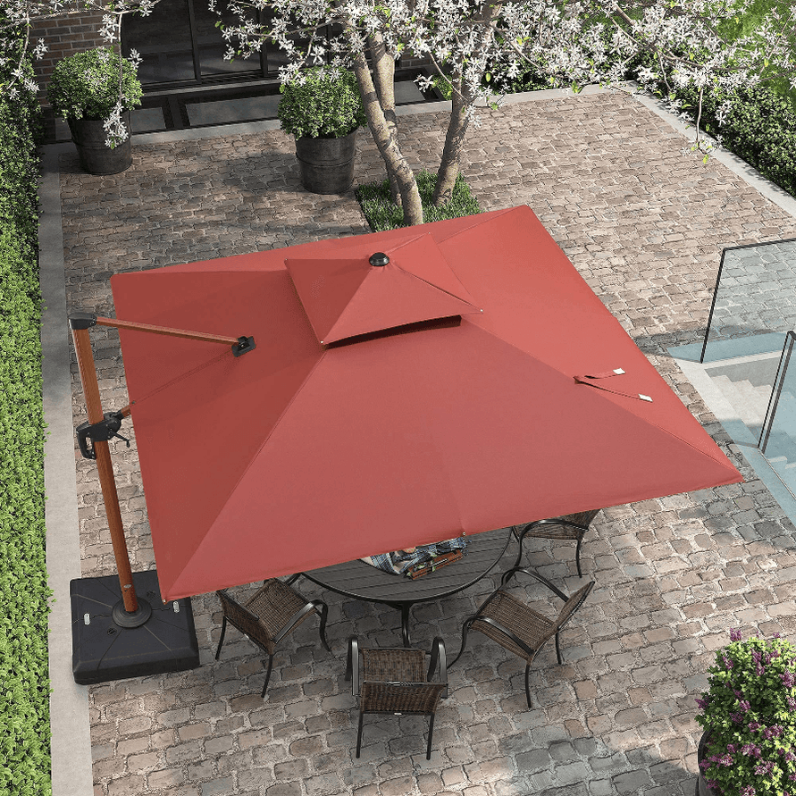 PURPLE LEAF Double Top 9 x9 ft Square Aluminum Sun Umbrellas In Wood Color