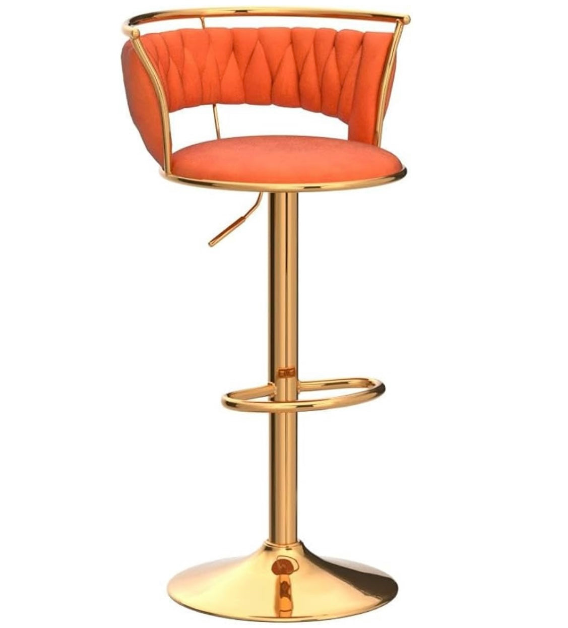 Modern Swivel Bar Stools Velvet Adjustable Height Barstools Low Back Kitchen Island Counter Bar Chair with Golden Base, Orange.Set of 1