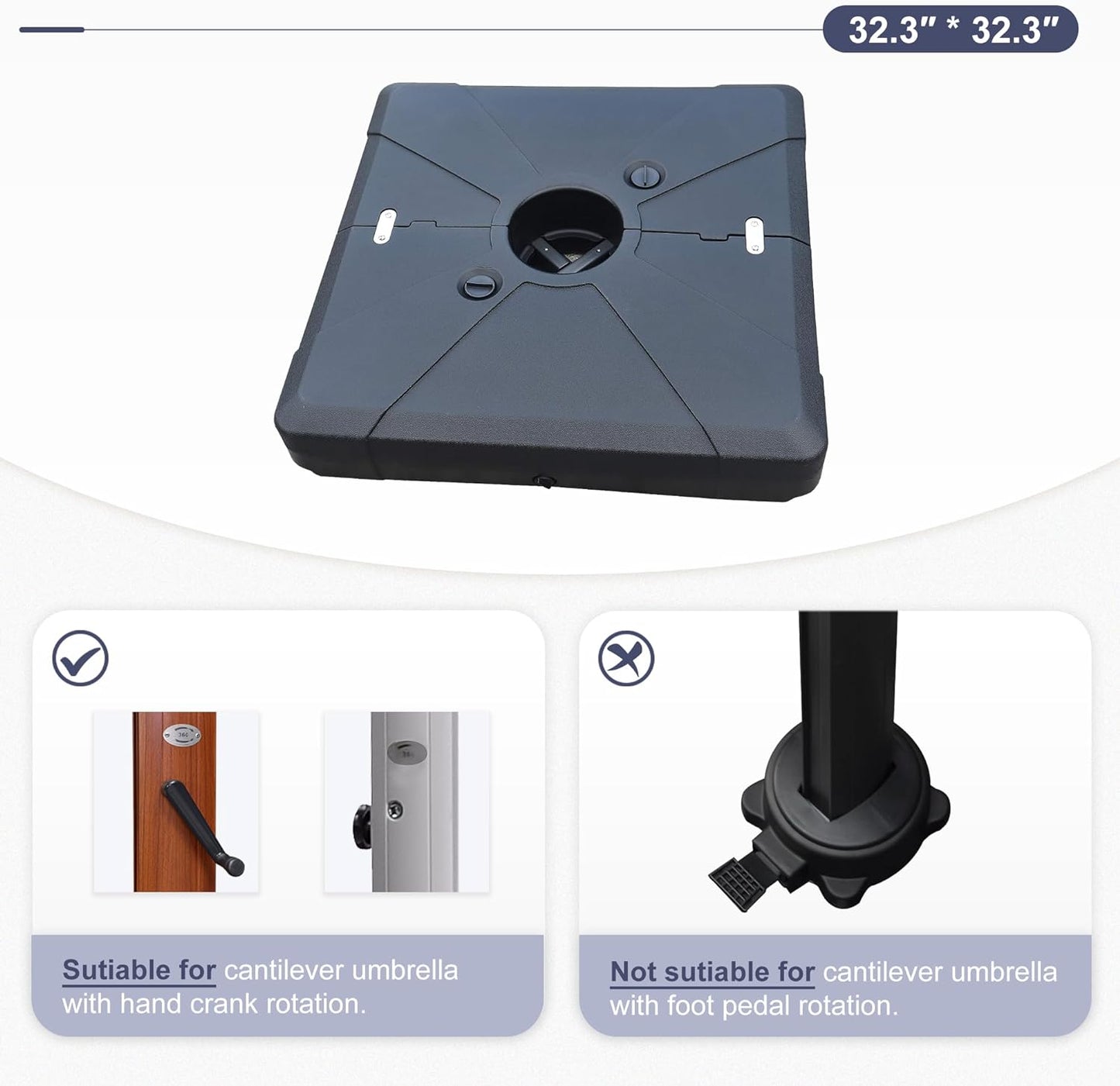 PURPLE LEAF Offset Umbrella Base Cantilever Umbrella Base, 220lb, 32.3'' X 32.3''