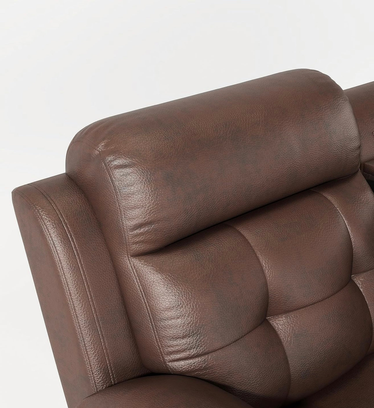 Genuine Leather Manual Reclining Sofa, 3-Seater Couch with Drop Down Table, Cup Holders & Magazine Bag, 3-Seat Dual Recliner Chair for Living Room Home Theater Office, Brown