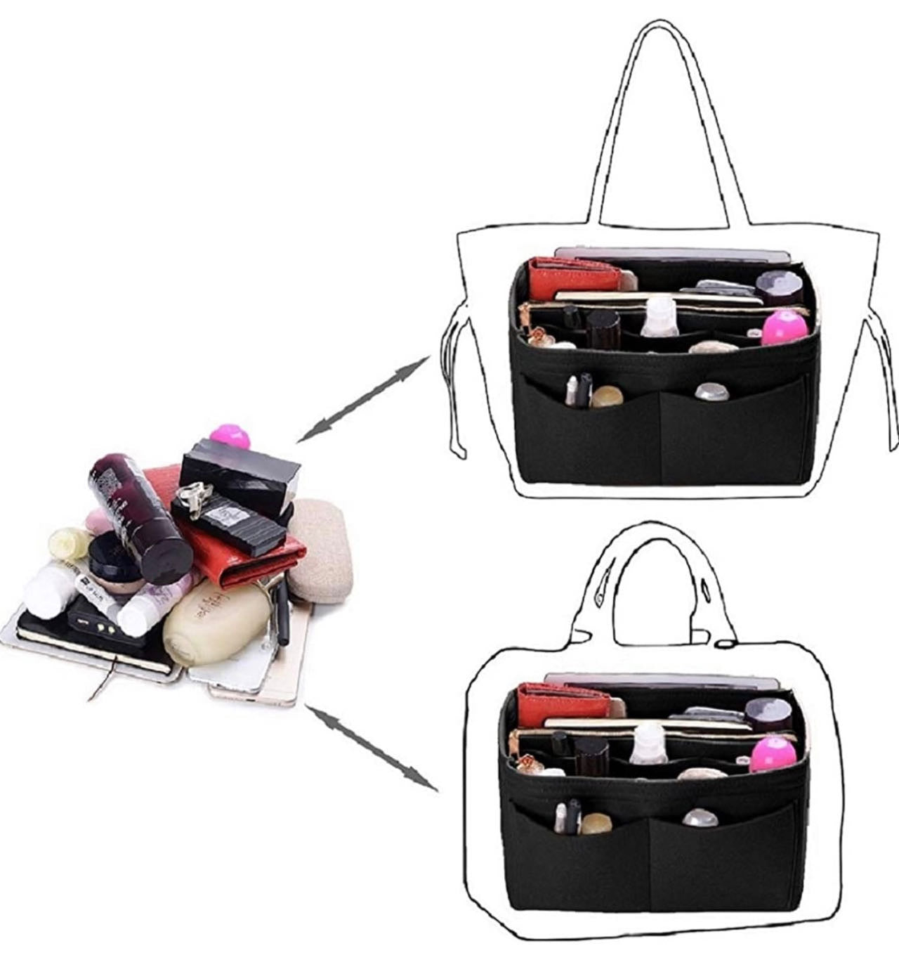 Purse Organizer Insert, with zipper, Handbag & Tote Shaper,Black