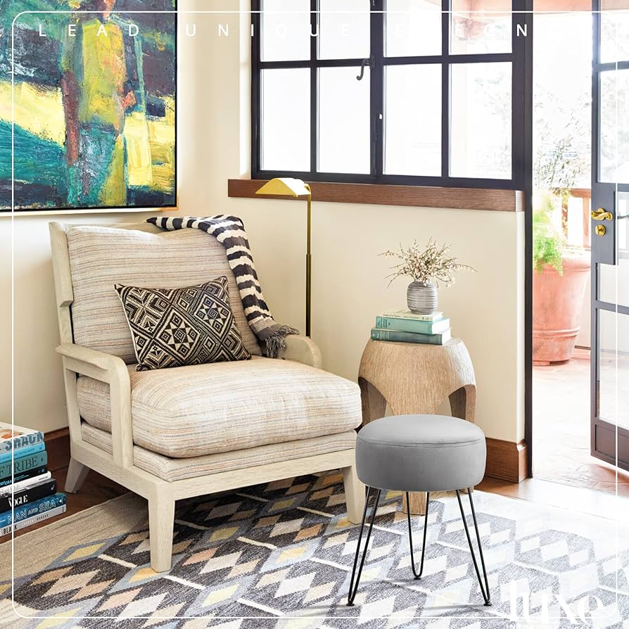 Vanity Stool, Teal Vanity Stools for Makeup Room, Round Ottoman Foot Stool, Velvet Footrest Vanity Chair for Bathroom Vanity, Bedroom, Living Room, Entryway, Offices